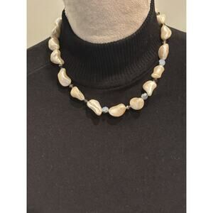 17” Faux Baroque Pearl And Crystal Necklace Sterling Silver Clasp 925